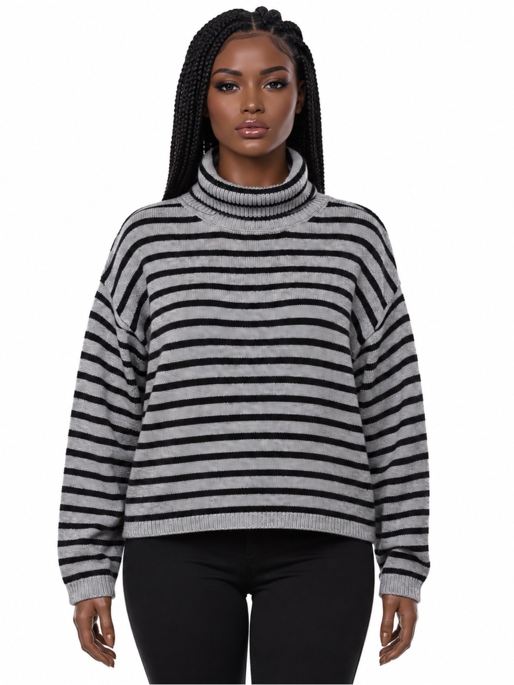 NWT a.n.a A New Approach Striped Turtleneck Sweater Gray Black Large L